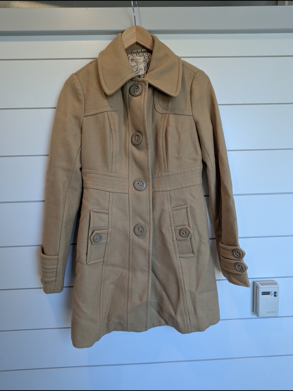 Tulle Anthropologie Wool Blend Camel Pea Coat Size Small Timeless Minimalist